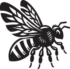 A delicate bee silhouette hovers mid-flight, wings outstretched, capturing the grace and purpose of nature's tiny pollinator.