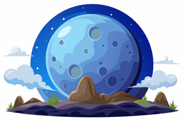 Naklejka premium A Large Blue Moon Over a Rocky Landscape