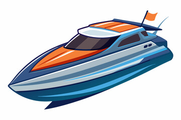 Naklejka premium A Blue and Orange Speedboat with a Flag