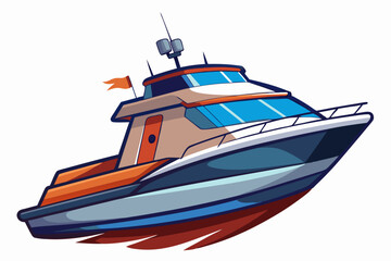 Cartoon Illustration of a White and Orange Boat with an Orange Flag