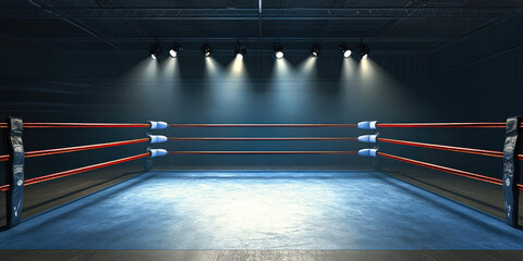 Close-up of a professional empty boxing ring for competition