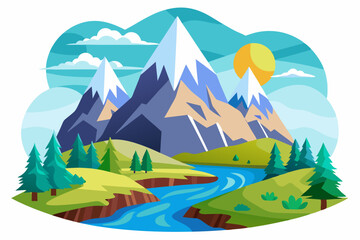 A Picturesque Mountain Landscape with a Winding River and Lush Greenery