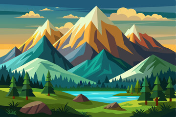 Majestic Mountain Range with a Serene Lake and Forest