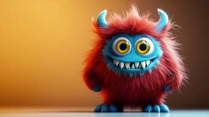Fototapeta premium 3D cartoon red monster with big yellow eyes and a big smile AI Generated