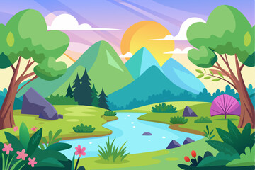 Serene Mountain Valley with Winding River and Lush Greenery