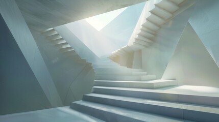 Naklejka premium Abstract geometric staircase with soft lighting in a minimalist interior