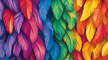 Mexican Art-Inspired Stylized Feather Pattern, Vibrant Color Palette, Ideal for Seamless Tiling