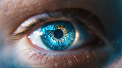 A close-up of a blue eye with detailed iris.
