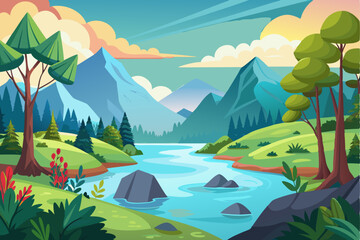 Serene Mountain River Landscape with Lush Greenery