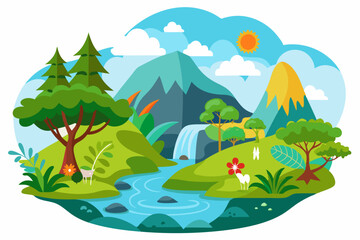 Fototapeta premium A Vibrant Mountain Landscape with a Winding River