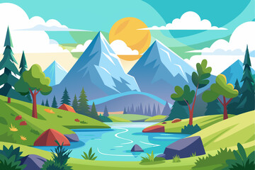 Picturesque Mountain Landscape with Winding River