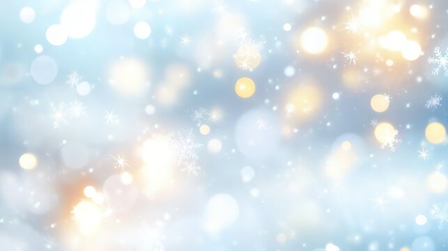 Abstract Winter Background with Blurred Lights and Snowflakes
