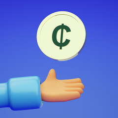 Coin, hand of money. 3d template design.