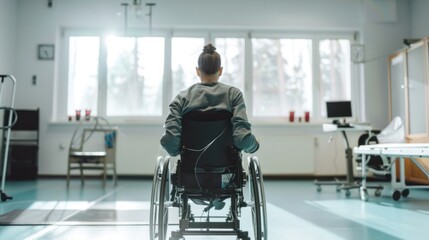 A person with a spinal cord injury in a rehabilitation setting.