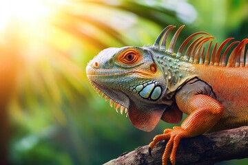 Fototapeta premium Iguana perched on a branch.