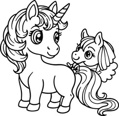 Magic Cute unicorns silhouettes. Stylish icons, vintage, background, horses tattoo. outline, isolated different unicorn body, Hand drawn vector illustration collection.