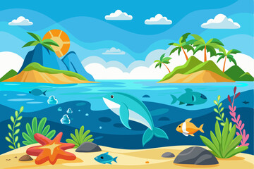 Obraz premium Tropical Island Landscape with Ocean Life