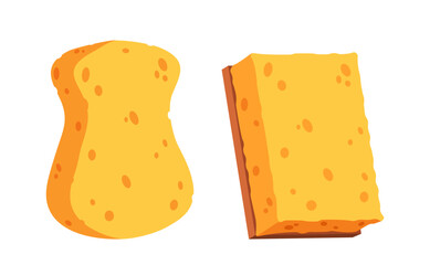 Two Eco-friendly Yellow Sponges Designed For Effective Cleaning. Cartoon Vector Illustration Household Cleaning Products