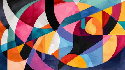 Obraz premium Abstract geometric art featuring vibrant colors and overlapping shapes in a dynamic composition