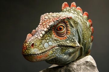 Fototapeta premium Intricate and lifelike reptile sculpture closeup showcasing detailed craftsmanship and vibrant