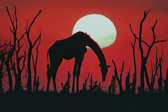 Endangered Animal silhouette on a deforested land.
