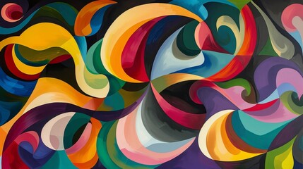 Vibrant abstract artwork showcasing colorful swirls and shapes in bold hues, created in a contemporary art studio