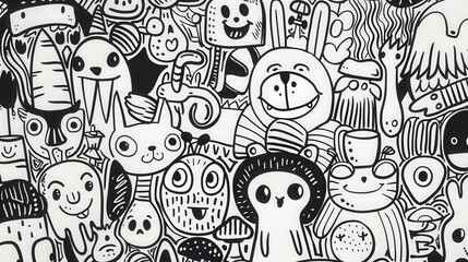 Obraz premium Explore a charming collection of hand-drawn doodles, capturing whimsical characters