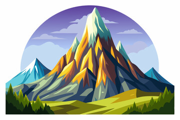 A Mountain Peak with a Snow-Capped Summit and a Lush Green Foreground