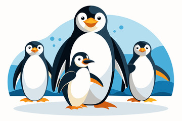 A Family of Four Penguins Standing on Ice