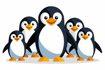 Fototapeta premium A Group of Five Smiling Penguins Standing Together