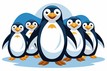 Fototapeta premium A Group of Cartoon Penguins Standing on Ice