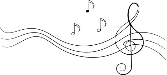 continuous single line drawing of music notes and treble clef, abstract sheet music line art vector illustration