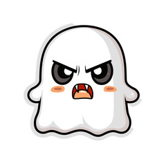 Kawaii Angry Ghost - Halloween Sticker Illustration