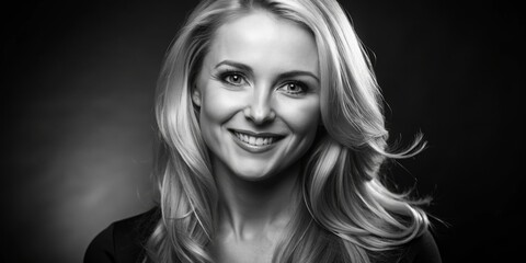 Fototapeta premium A Woman's Smile in Black and White, Portrait, Monochrome, Beauty, Woman