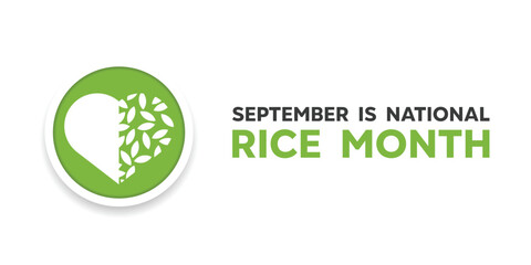 National Rice Month. Rice and heart. Great for cards, banners, posters, social media and more. White background.