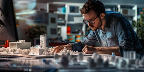 Architect Examining a Building Model
