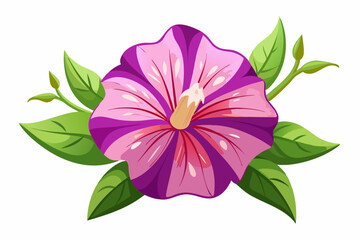 Obraz premium Single Pink and Purple Flower with Green Leaves