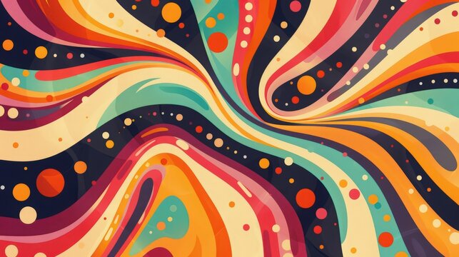 groovy vibes of retro 70s graphics, featuring psychedelic patterns and bold typography