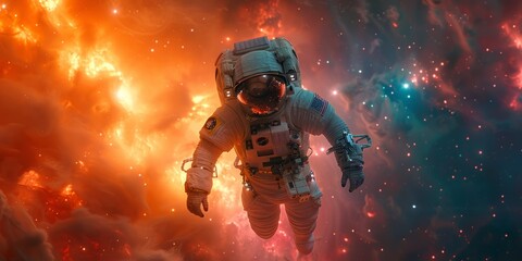 Astronaut Floating in a Cosmic Nebula