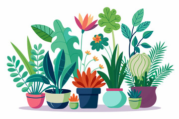 Obraz premium Colorful potted plants with green leaves and flowers