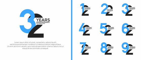 anniversary logo style set with black and blue color can be use for celebration moment