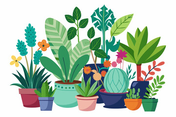 Obraz premium Collection of potted plants with various foliage and flowers