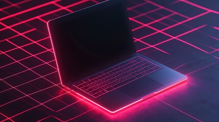 3d isometric laptop on grid background