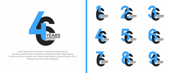 anniversary logo style set with black and blue color can be use for celebration moment