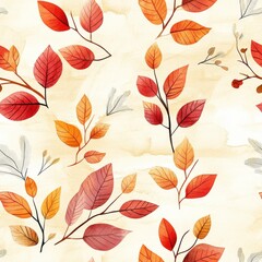 A vibrant pattern of autumn leaves in warm colors on a soft background.