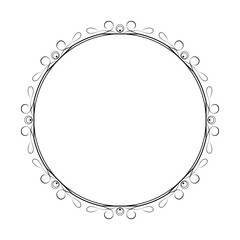 Abstract Black Simple Line Round Circle With Leaf Leaves Frame Flowers Doodle Outline Element Vector Design Style Sketch Isolated Illustration For Wedding And Banner