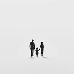 Obraz premium Minimalist family silhouette holding hands on a white background