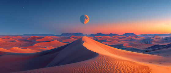 there is a large balloon flying over a desert area at sunset