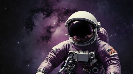 Fantasy painting design of an astronaut floating in endless space, hue and vintage color rate 3d render
