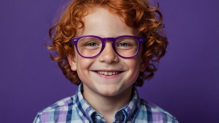 Obraz premium Portrait of a curly boy with glasses, red hair, charming smile
